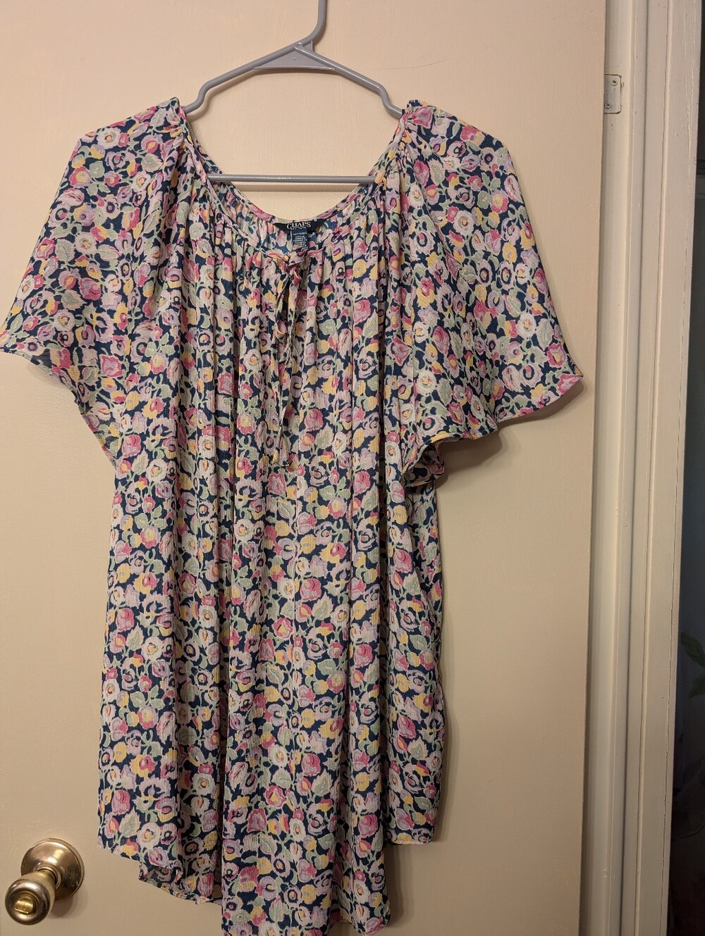 Chaps Floral Peasant Tunic - Navy, Pink & Cream